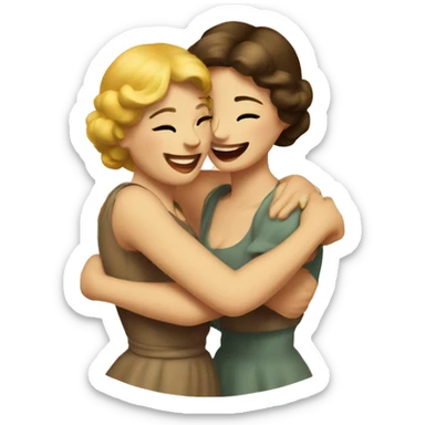 two women hug, vintage, retro sticker