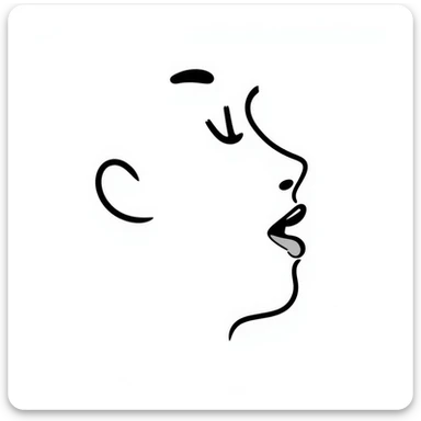 Simple sketch of a face profile showing mewing technique, tongue against roof of mouth, improved jawline sticker