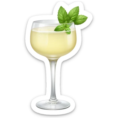 French 75 cocktail with subtle elderflower color with one of each mint and basil leaf for garnish sticker