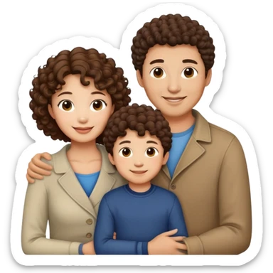 Asian Family with brown hair mom curly hair dad son and son sticker