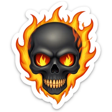 Black skull on fire sticker