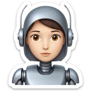 robot assistant staring intently, attentive expression, iOS emoji style, transparent background sticker