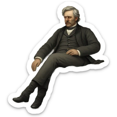 A sick man on a bed in 1870 sticker