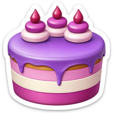 cakes ultra rich topping pink purple color High-quality stylized food illustration,
cute semi-realistic game-asset style,
smooth painterly shading, soft gradients,
rounded forms, clean edges, subtle highlights,
glossy materials, soft studio lighting. sticker