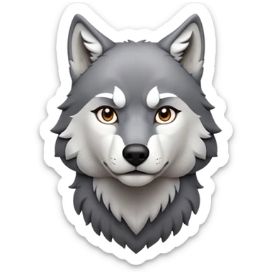cinematic-noble-wolf-portrait-emoji,-poised-and-regal,-with-a-strong,-lean-build-and-a-sleek,-fur-of-grey-and-white,-deep-set-soulful-piercing-eyes,-simplified-yet-sharp-and-sophisticated-features,-highly-detailed,-full-body, zoomed out showing shoulders sticker