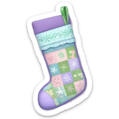 Christmas stocking with pastel pink and green and lilac and blue patchwork floral patterns  sticker