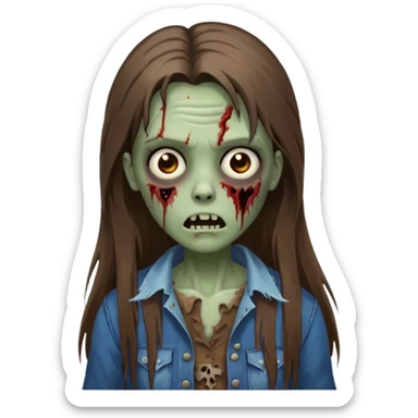 Zombie woman with straight brown long hair sticker