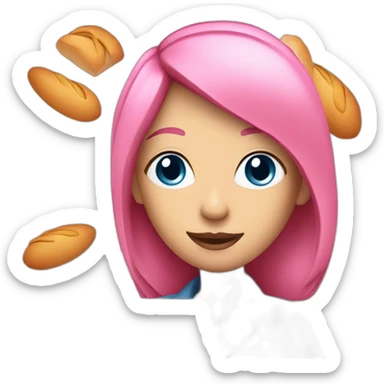 lady with pink Hair and Blue eyes holding a baguette and a laptop sticker