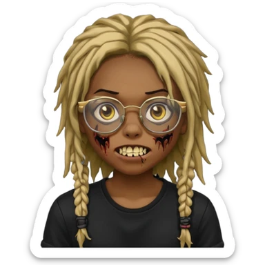 Girl,zombie,glasses,brown,emo,dreads,black shirt,gold teeth, sticker