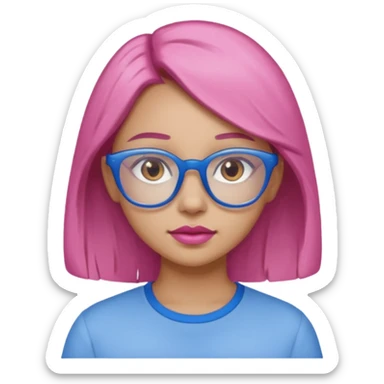 A girl with light skin, brown eyes, blue glasses, pink lips, and light brown hair. sticker