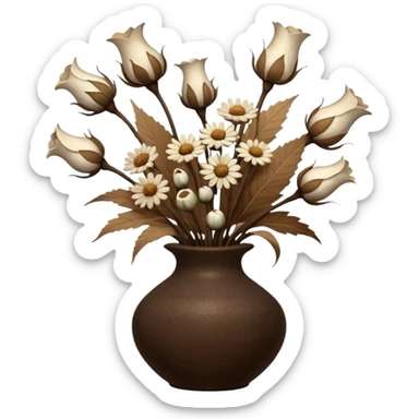 White Dried flowers and pods in a brown vase sticker