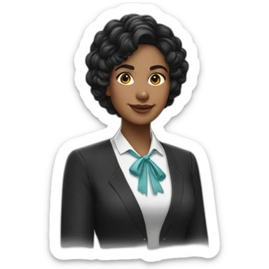 Thayri Galicia mujer educadora morena cabello negro largo con fleco sticker