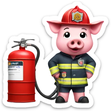 Pig as firefighter sticker