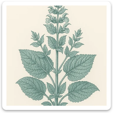 clary sage plant, bluey green color, detailed leaves, botanical style, highly detailed, realistic botanical illustration sticker