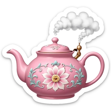 Pink steaming and boiling  tea pot with smoke sticker