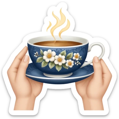 hands gently holding a teacup sticker
