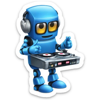 Blue robot who is a dj giving thumbs sticker