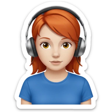 redhead skin white girl with deportive t shirt and headphones sticker