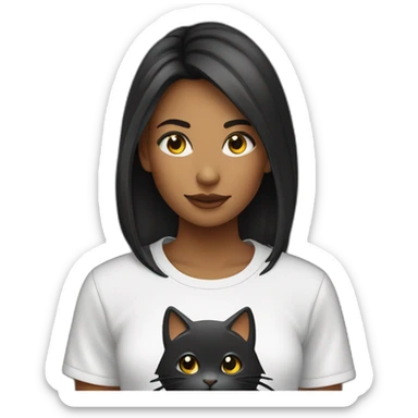 Une fille au cheveux noir avec un t-shirt de chat sticker