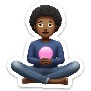 Chill guy meditating in dark blue jeans and pink tee sticker