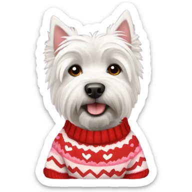 West highland terrier with valentines sweater  sticker