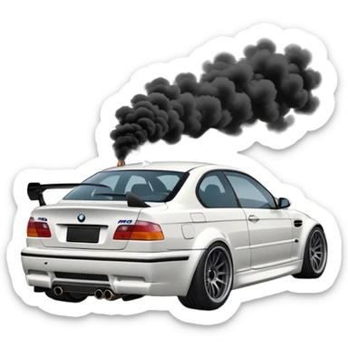 

A white BMW M3 E46, seen from behind at a certain angle, is drifting through a corner; the wheels are not straight, they are changing according to the rotation of the drift. sticker