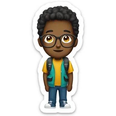 Cute boy wearing glasses and backpack sticker