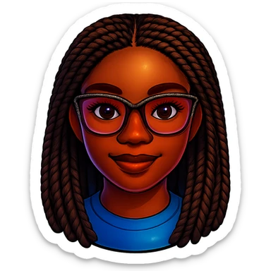 Add braided hair to Kemi Badenoch headshot emoji with glasses, keep the background transparent. Maintain the style and transparent background. sticker