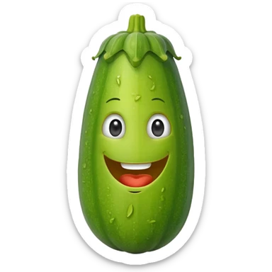 zucchini made out of pickle with a face sticker