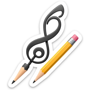 Minimalistic flat vector icon, iOS style, thin black contour on white background. Musical note with a pencil crossing it. Clean, no text, no shadows sticker