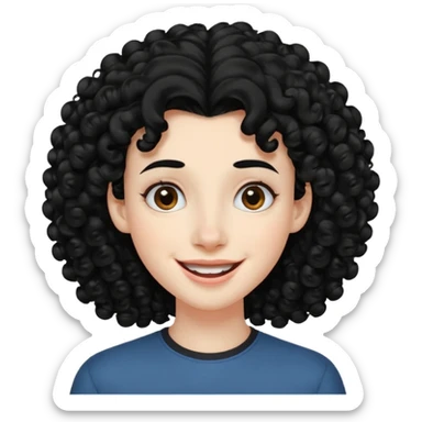 generate theatre mask emoji with a big curly black hair 

wide black smile, long and pointy white nose sticker