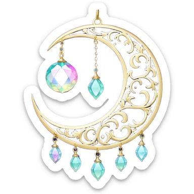 glossy Pastel iridescent crystal crescent damask moon suncatcher sticker