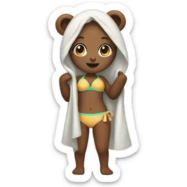 Cute girl bear in swimwear and towel  sticker