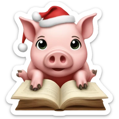 Small Christmas pig reading sticker