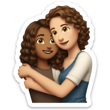 Girl with long straight brown hair hugging a women with short curly brown hair sticker