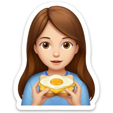 Girl with brown long hair eating egg sandwich sticker
