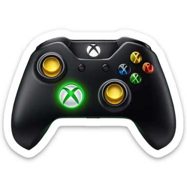 Clash of Clans aesthetic: Cinematic Playful Xbox One Console Portrait Emoji, rendered in a 3D vector-style similar to standard emojis with minimal shading and bold, simplified shapes. A compact, distinct form with signature details, softly glowing with a modern gaming energy charm. Simplified yet unmistakably iconic, highly detailed and consistent, glowing with a soft radiance and high shine. Stylized with a touch of next-gen innovation and a soft glowing outline, capturing the essence of a beloved gaming relic with a friendly, playful manner! sticker