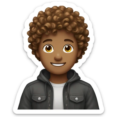 brown curly hairs boy waving  sticker