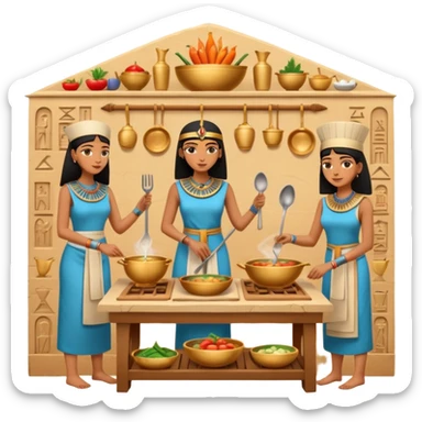 ancient Egyptian cooking scene in hieroglyphic style sticker