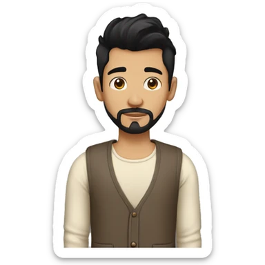 hipster guy with black slick hair, thick brown eyebrows, small beard in black shirt and cream cardigan sticker