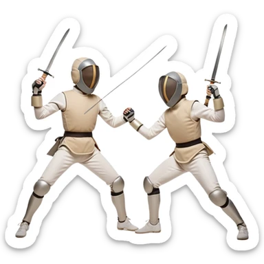 two people fencing with swords, dynamic pose sticker