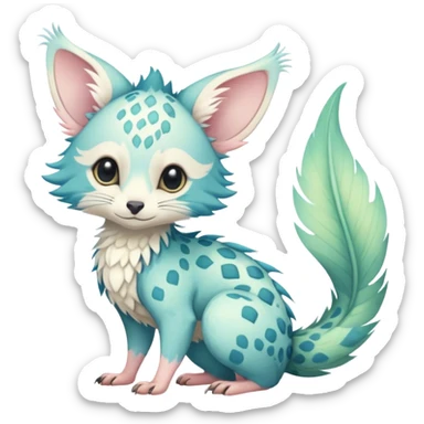 Feral Rare Fantasy cute realistic pastel tropical Vernid-Trico-species by LiLaiRa, random markings, tufted tail, tufted ears, full body sticker