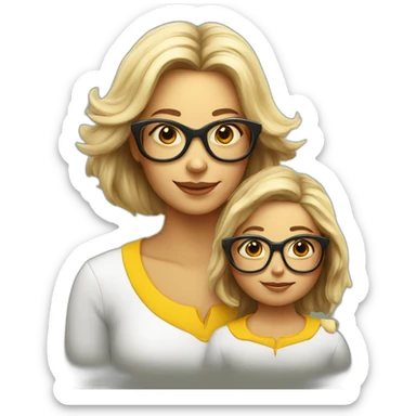 Bees white Mother in glases and daughter 2 years sticker