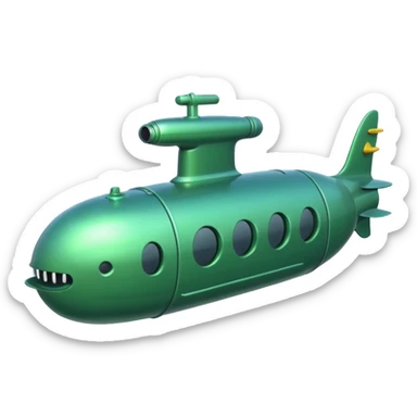 green mini single submarine in cartoon  sticker