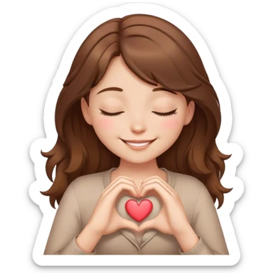 brown hair girl closed eyes smiling making heart from her hands  sticker