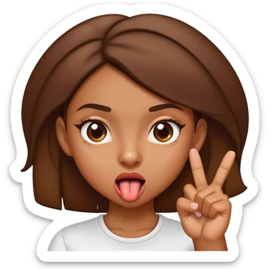 brownskin girl with tongue out and index and thumb pinching sticker