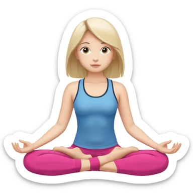 The same girl is sitting in a lotus position, with shoulder-length hair and sportswear. sticker