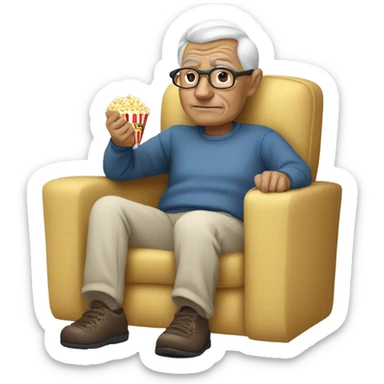 old man eating popcorn watching tv sticker