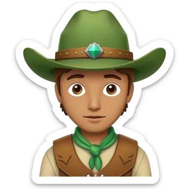 Cowboy wearing a green hat sticker