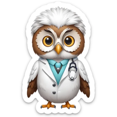 Twilio owl wearing doctor outfit with stethoscope and white coat sticker